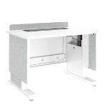 Middle Atlantic Products Forum™ Lectern, 42" Wide, Electrically Height Adjustable, Wilsonart® Designer White, White Powdercoat, Silver Gray Felt with Power for Switzerland