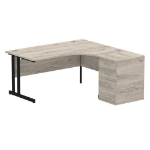 Dynamic Impulse W1600 x D1200 x H730mm Right Hand Crescent Desk Cantilever Leg With D600mm Desk High Pedestal Grey Oak Finish Black Frame - I004423 DD