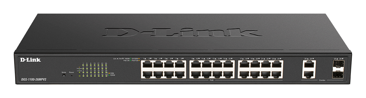 D-Link DGS-1100-26MPV2/E network switch Managed L2 Gigabit Ethernet (10/100/1000) Power over Ethernet (PoE) Black