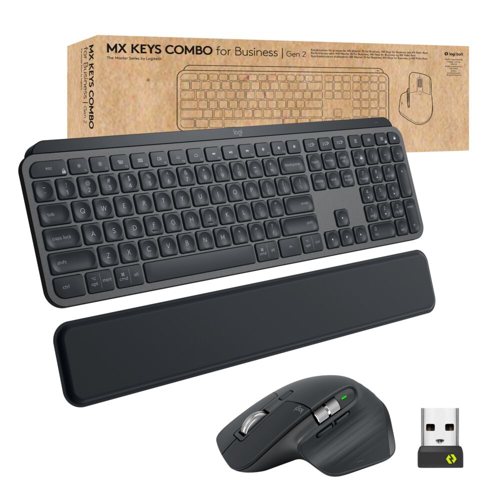 Logitech MX Keys combo for Business Gen 2 tangentbord Mus inkluderad Trådlös RF + Bluetooth QWERTY Amerikanskt internationellt grafit