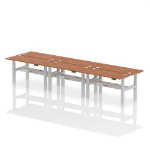 Dynamic Air Back-to-Back W1400 x D600mm Height Adjustable Sit Stand 6 Person Bench Desk With Cable Ports Walnut Finish Silver Frame - HA01952 DD