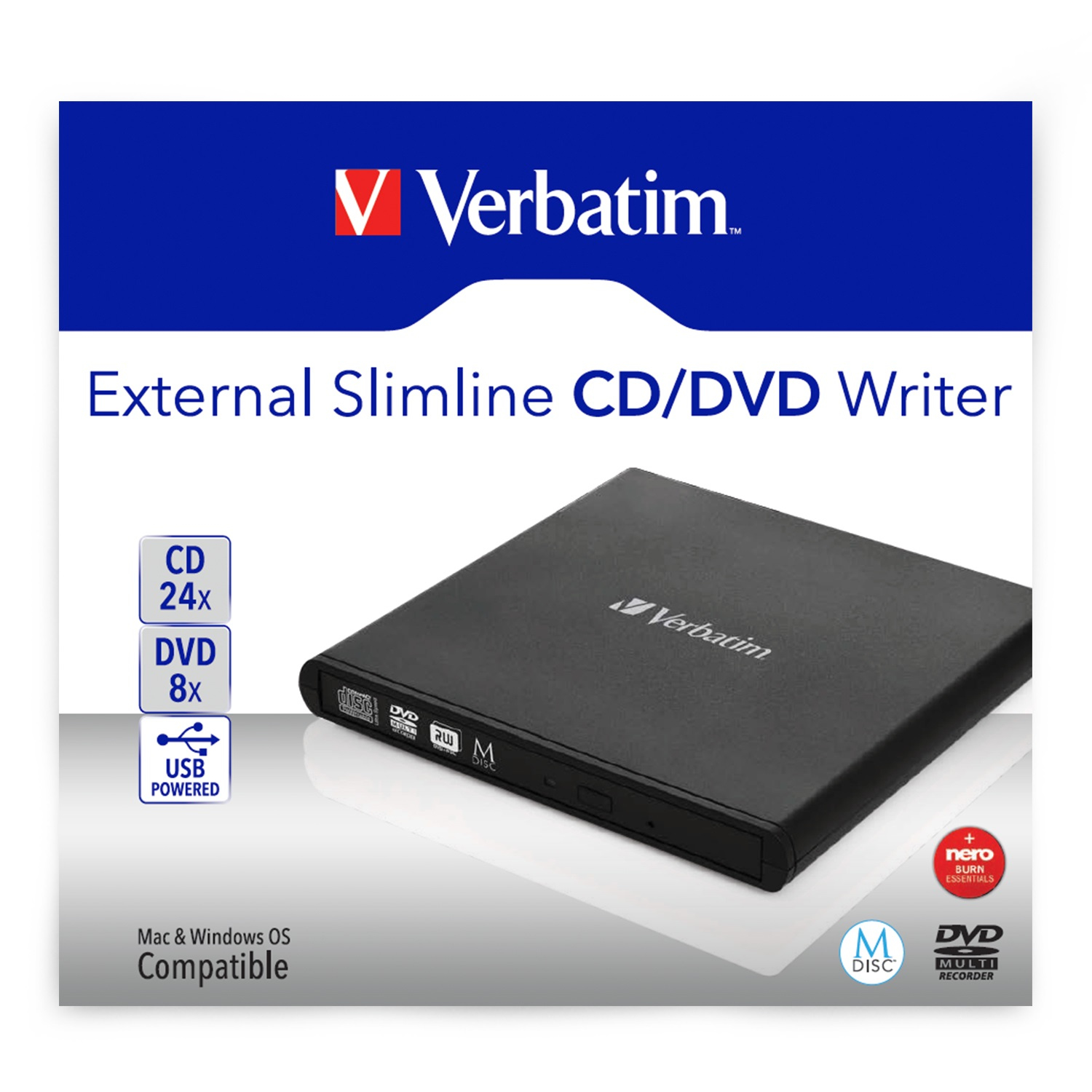 Verbatim Slimline CD/DVD optical disc drive DVD-RW Black
