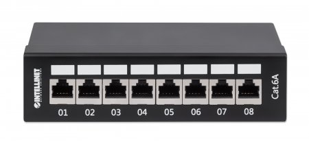 Intellinet Patch Panel, Cat6a, FTP, 8-Port, Desktop, Shielded, 90 Top-Entry Punch Down Blocks, Black