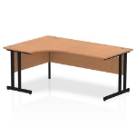 Dynamic Impulse W1800 x D1200/800 x H730mm Left Hand Crescent Desk With Cable Management Ports Cantilever Leg Oak Finish Black Frame - MI003302 DD