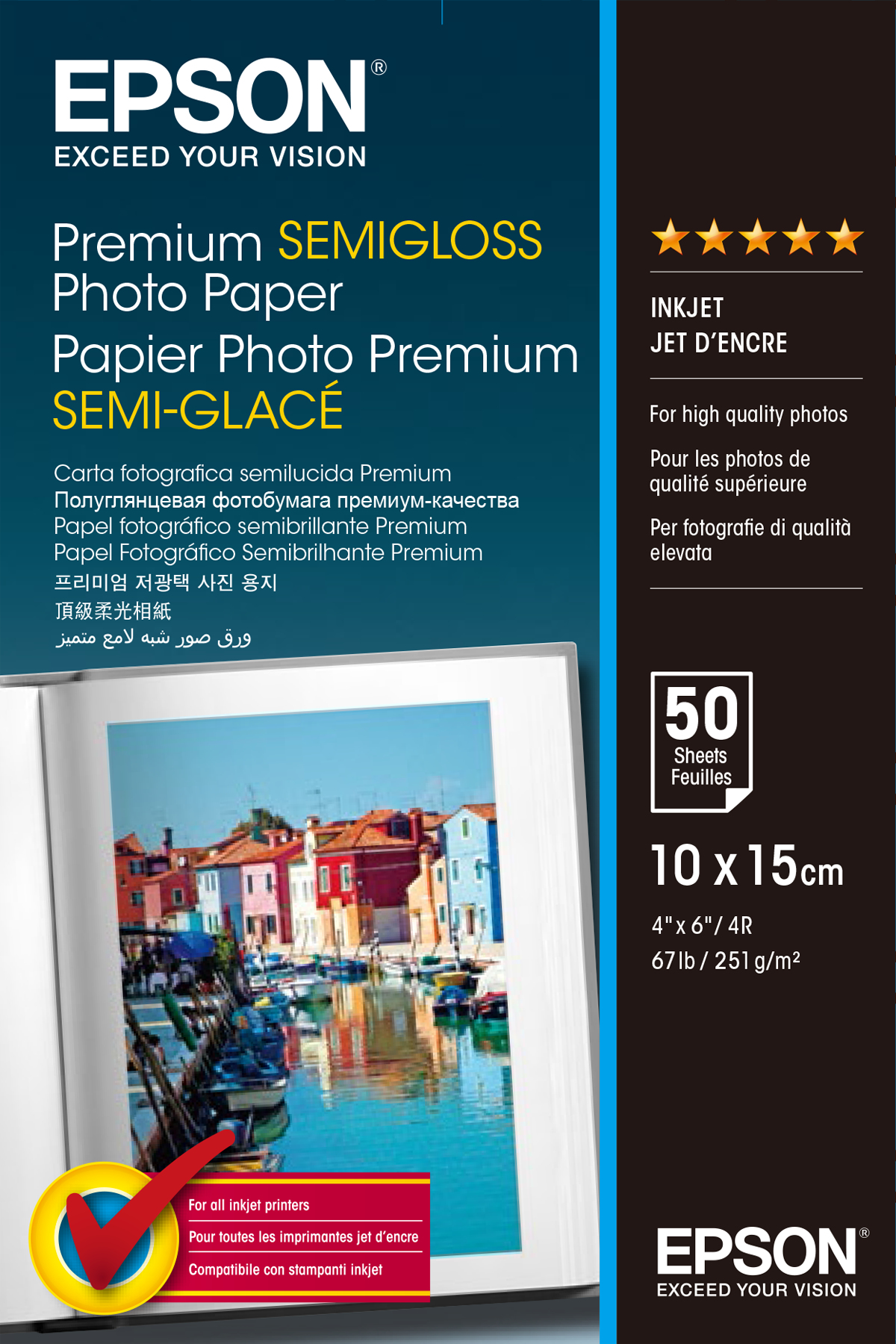 Image of Epson Premium Semi-Gloss Photo Paper - 10x15cm - 50 Sheets