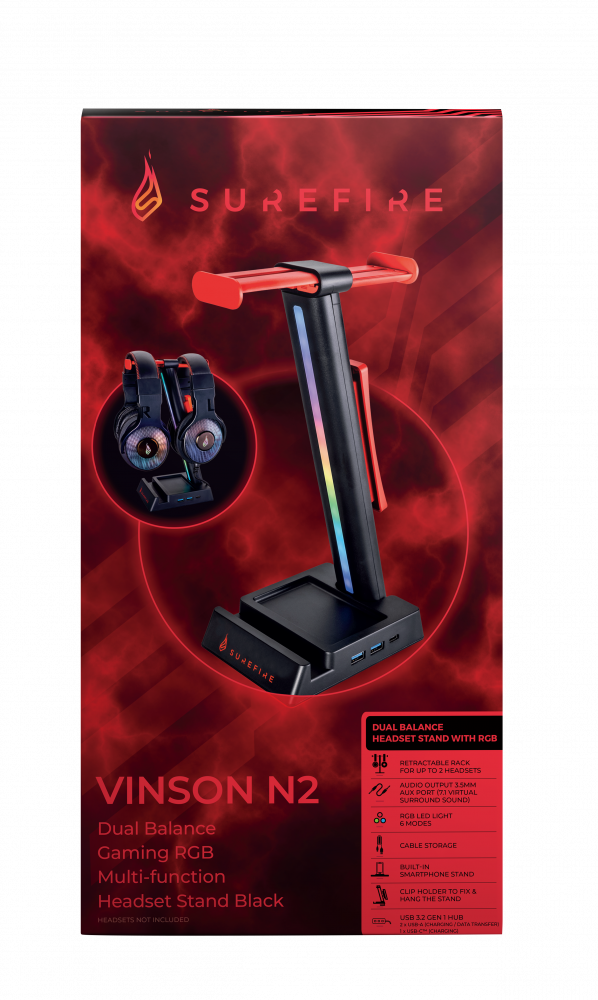 Image of Verbatim SureFire Vinson N2 Dual balance Gaming RGB headset stand Bk