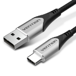 VN1 Vention Cotton Braided USB 2.0 A Male to C Male 3A Cable 2M Gray Aluminum Alloy Type