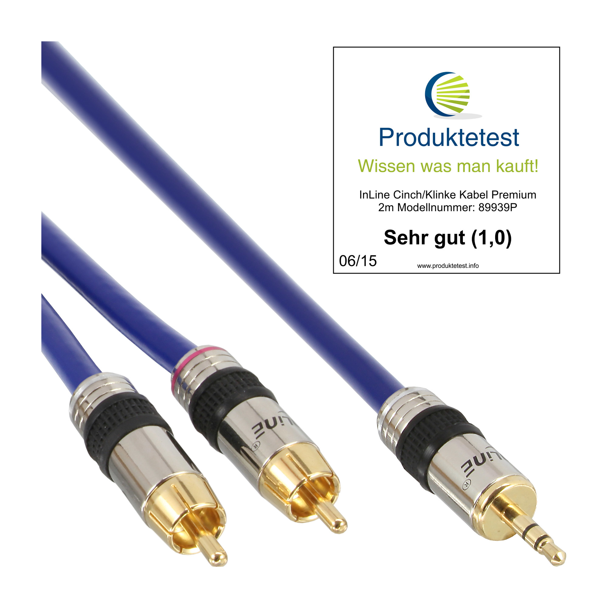 Image of InLine Audio Cable Premium 2x RCA male / 3.5mm male gold plated 2m