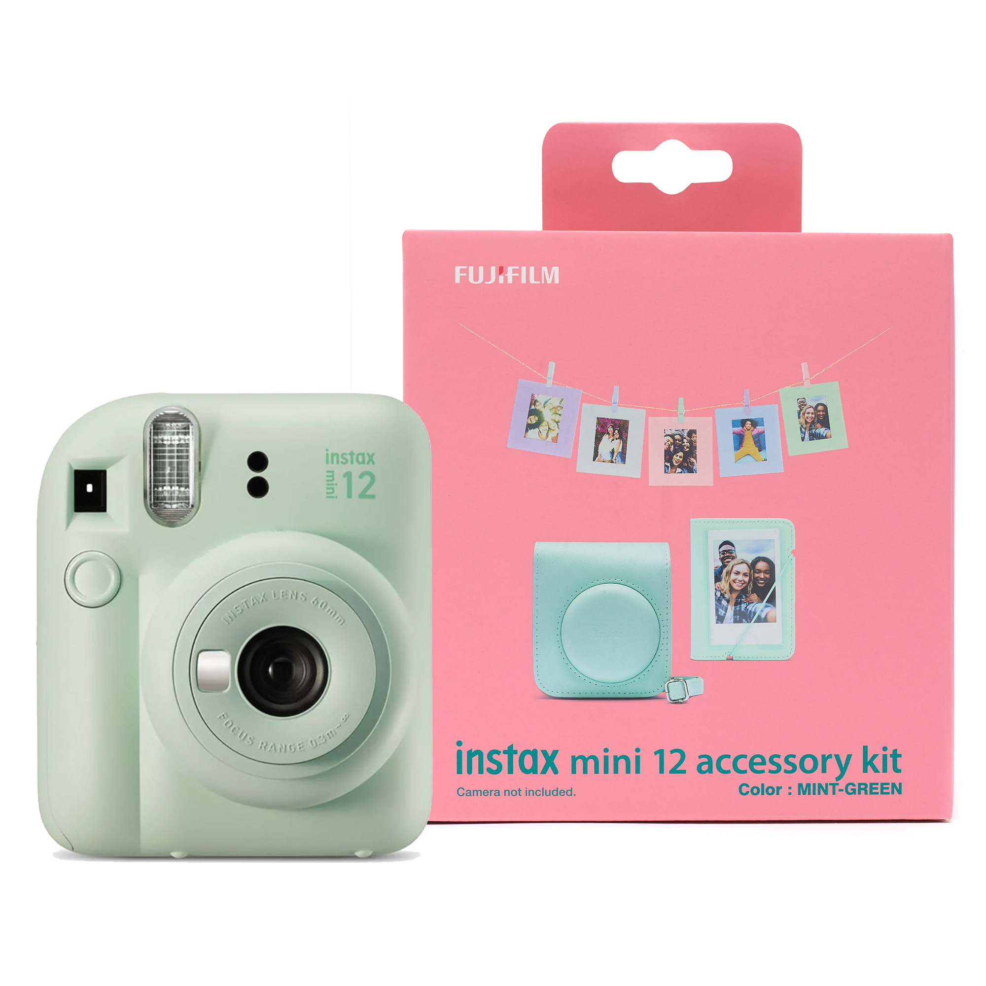 16806119+ACCS FUJI Instax Mini 12 Instant Camera with Case, Photo Album, Hanging Cards & Pegs  Mint Green