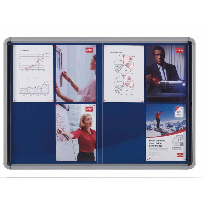Nobo Premium Plus Felt Lockable Notice Board 12xA4 Blue 1902566