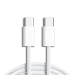 PISEN Braided USB-C to USB-C 60W PD Fast Charge Cable (1M) White - 20V/3A, Samsung Galaxy, Apple iPhone, iPad, MacBook, Google, OPPO, Nokia