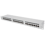 Intellinet Patch Panel, Cat6a, FTP, 24-Port, 1U, Shielded, 90° Top-Entry Punch Down Blocks, Grey