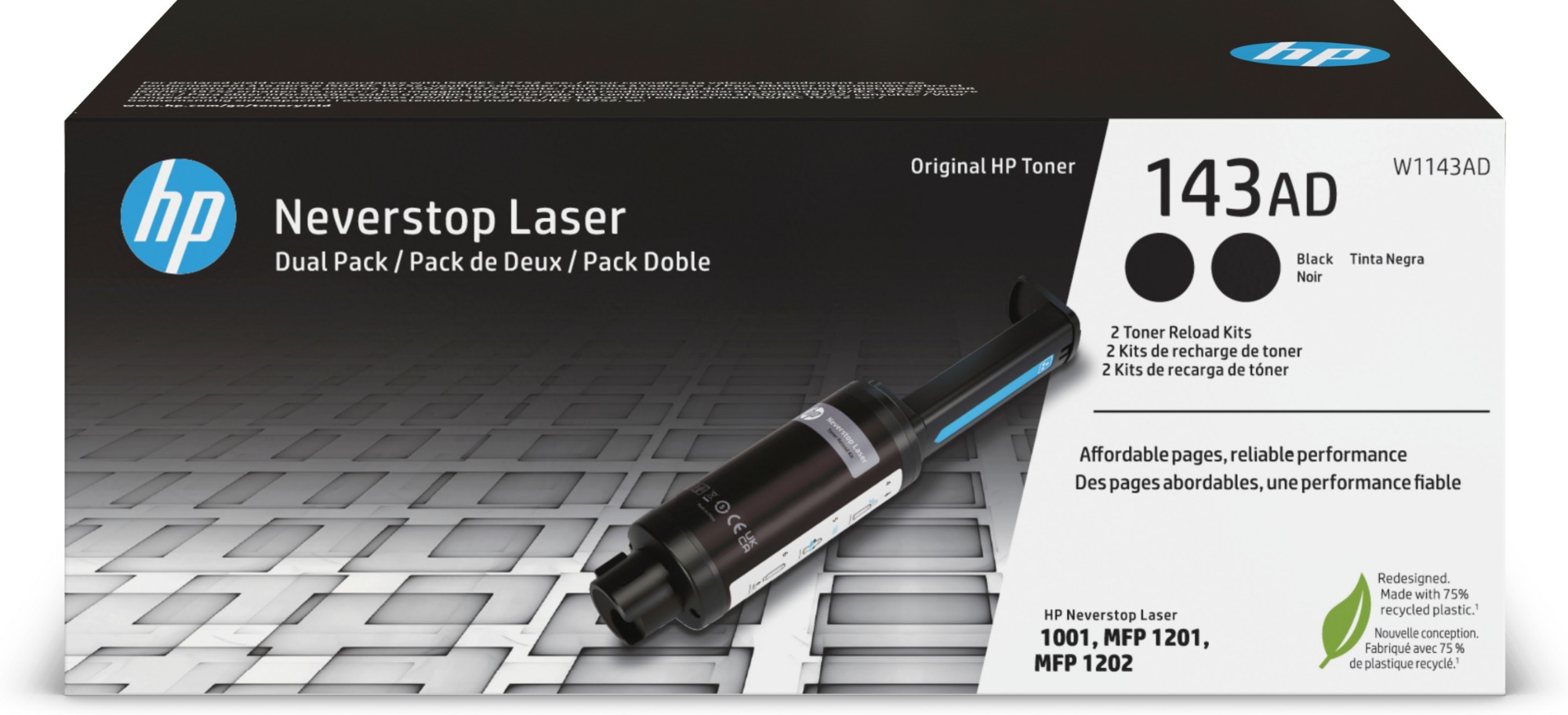 HP 143AD Original Neverstop Laser Toner Reload Kit Dual Pk Blk W1143AD