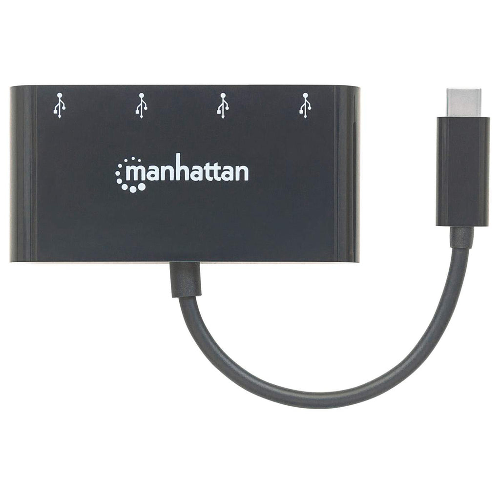 Manhattan USB-C Dock/Hub, Ports (x4): USB-A (x4), 5 Gbps (USB 3.2 Gen1 aka USB 3.0), External Power Supply Not Needed, Universal for all devices, Cable 20cm, SuperSpeed USB, Black, Three Year Warranty, Equivalent to HB30C4AB