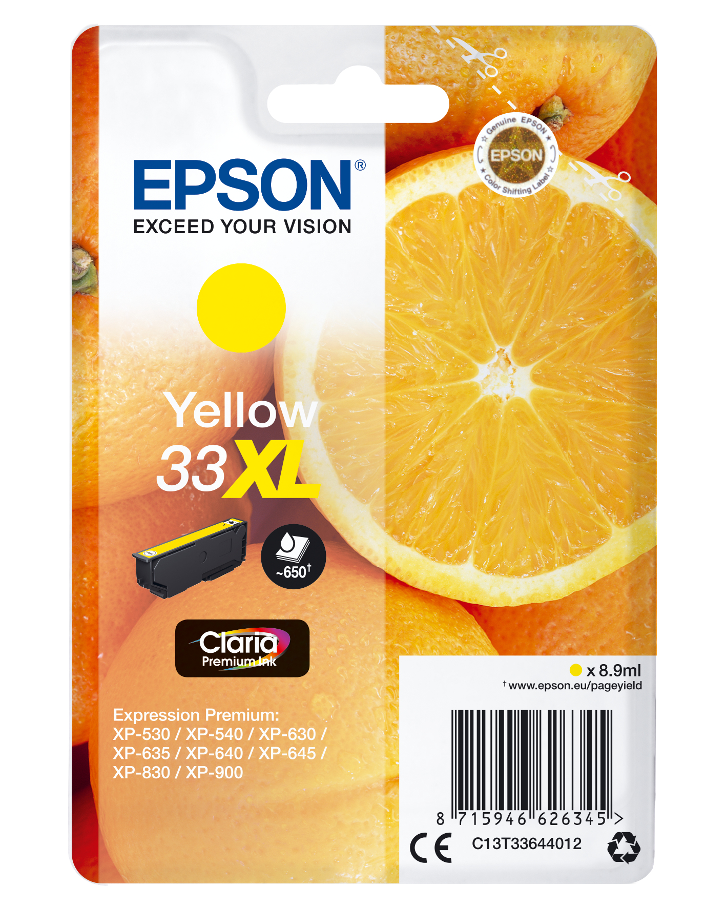 Image of Epson C13T33644012/33XL Ink cartridge yellow high-capacity, 650...