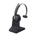 Yealink (WH64 Mono Teams) Microsoft Teams Certified  DECT Wireless Headset, Mono, 3-Mic Beamforming Noise Cancellation, Power Adapter, Carry Bag, Cables & Busyl
