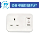 POWERDATA WHITE DESKTOP 1X POWER - DUAL USB C + A CHARGER - 65W