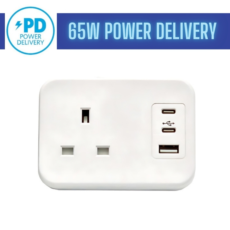 Photos - Other for Computer POWERDATA WHITE DESKTOP 1X POWER - DUAL USB C + A CHARGER - 65W ICON-ONE-W-65