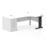 Dynamic Impulse W1600 x D1200 x H730mm Right Hand Crescent Desk Cable Managed Leg With D800mm Desk High Pedestal White Finish Black Frame - I004504 DD