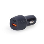 Gembird 2-port USB car fast charger, Type-C PD, 18 W, black