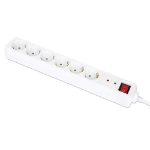 Manhattan Power Distribution Unit EU (2-pin), x6 gang/output with on/off switch (neon) and Surge Protection, 2m cable, 16A, White, Extension Lead, PDU, Power Strip, Three Year Warranty
