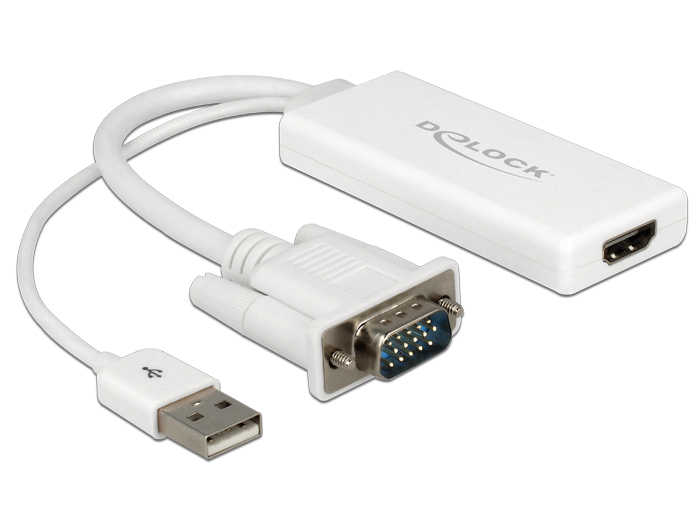 62460 DELOCK 62460 - 0.25 m - HDMI Type A (Standard) - VGA (D-Sub) + USB - Male - Female - 1920 x 1080 pixels