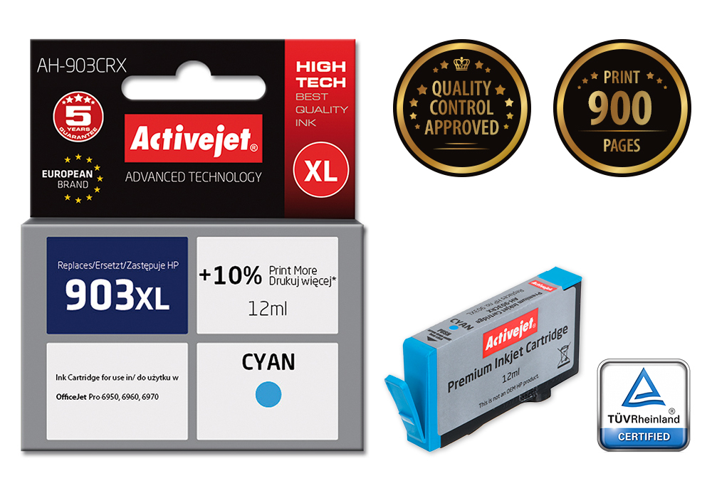 Activejet AH-903CRX ink (replacement for HP 903XL T6M03AE; Premium; 12 ml; cyan)