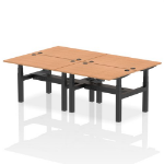 Dynamic Air Back-to-Back W1200 x D800mm Height Adjustable Sit Stand 4 Person Bench Desk With Cable Ports Oak Finish Black Frame - HA01746 DD