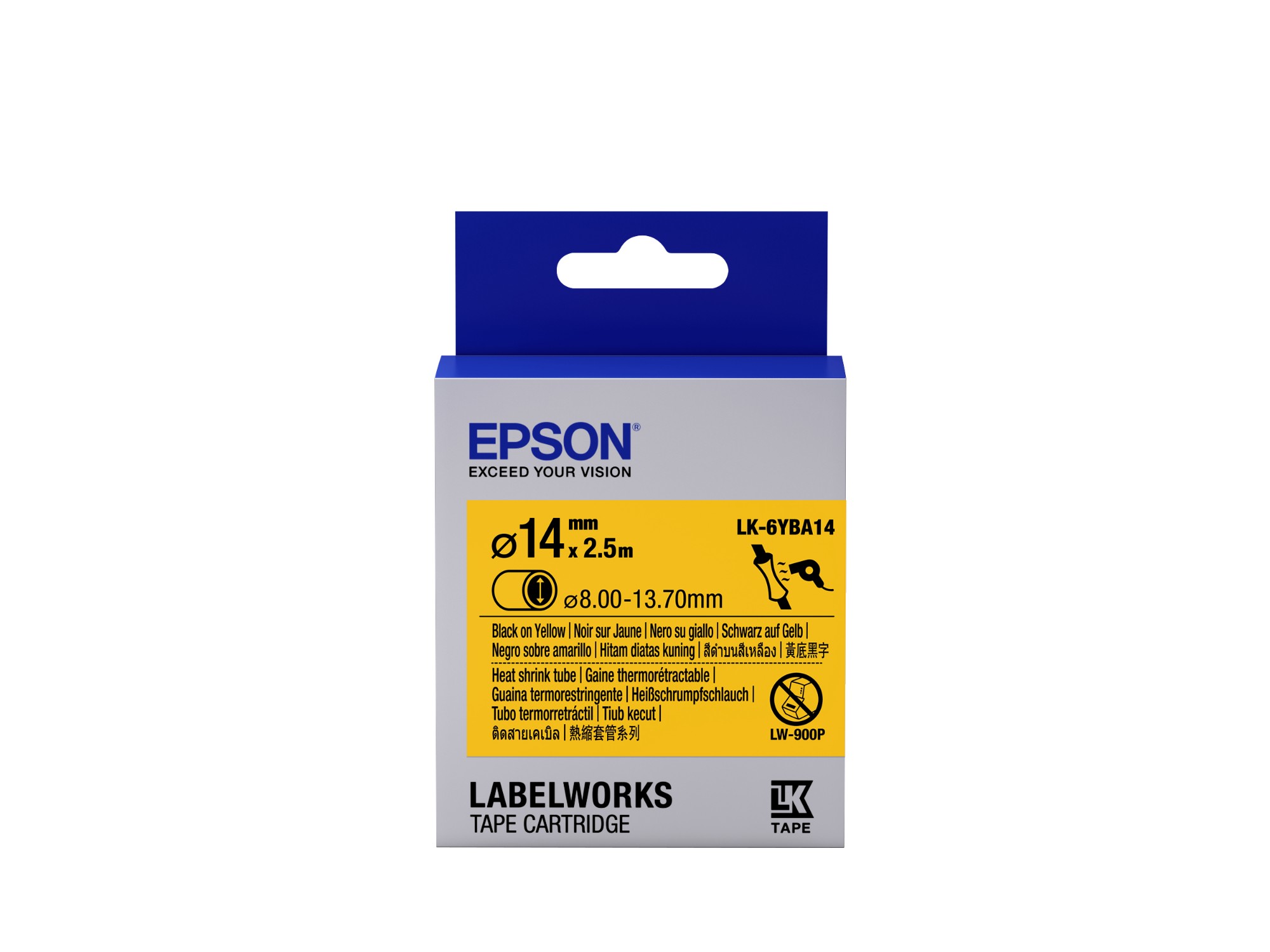 Epson C53S656905/LK-6YBA14 Heat Shrink Tubes black on yellow 14mm x 2.