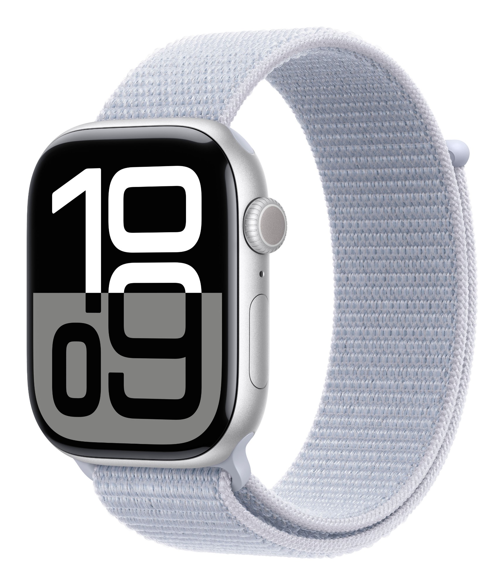 Apple Watch Series 10 (GPS + Cellular) - 46 mm - silver aluminium - smart watch with sport loop - soft double-layer nylon - blue cloud - wrist size: 130-200 mm - 64 GB - LTE, Wi-Fi 4, UWB, Bluetooth - 4G - 35.3 g