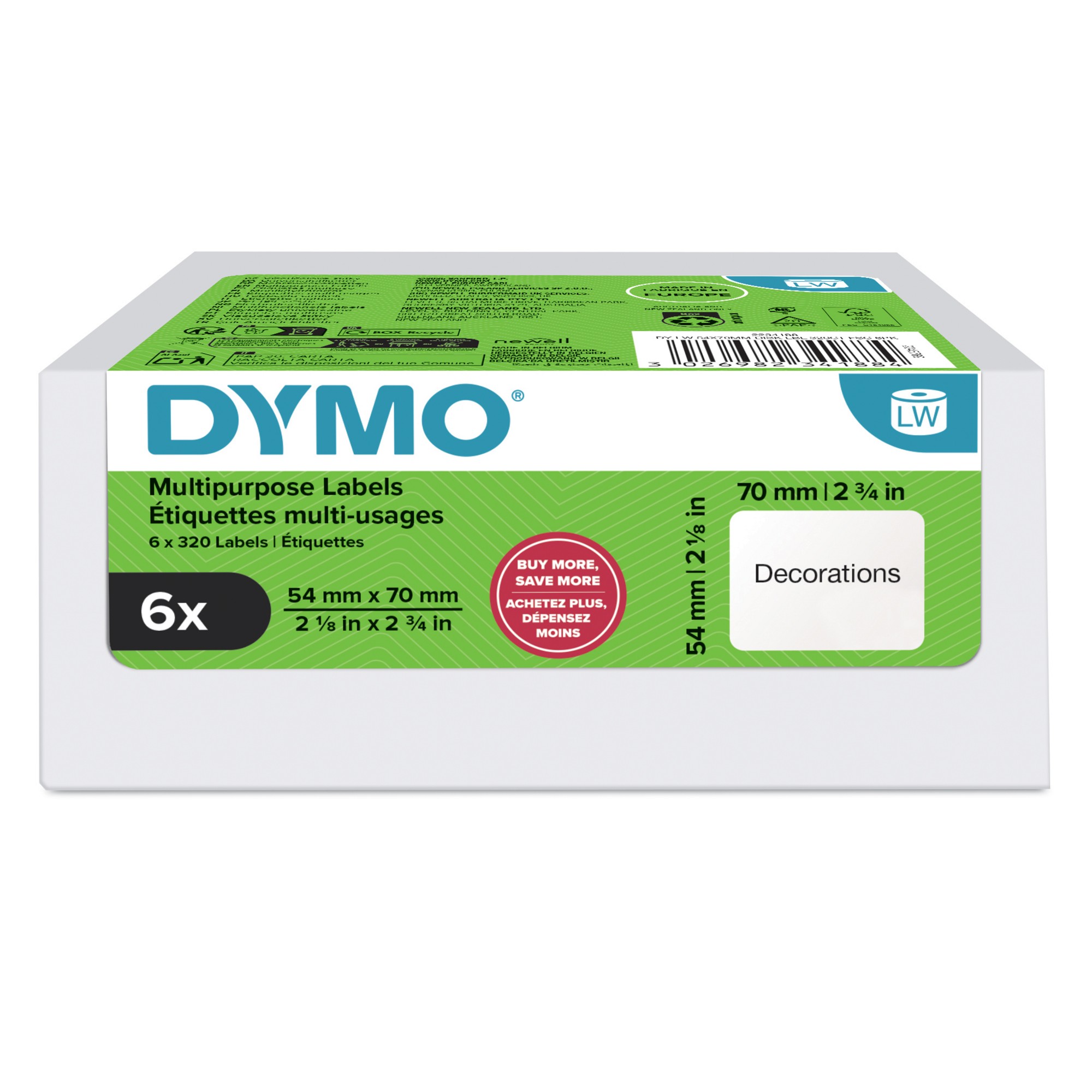 DYMO LW MULTI-PURPOSE LABELS 74x70MM 6 ROLLS White Self-adhesive print