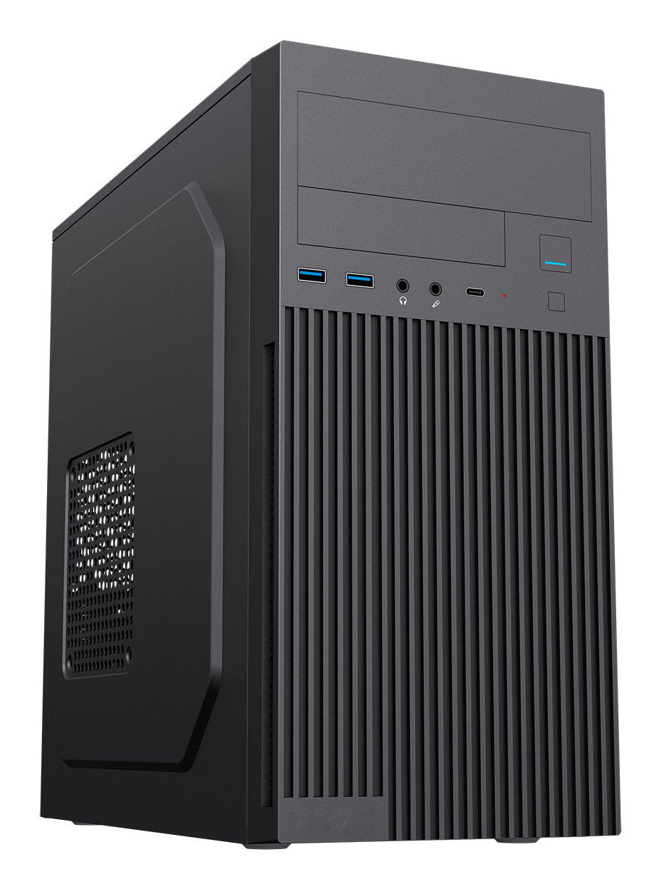 Mentor Micro-ATX Office PC Case With USB Type C and 80mm Rear Black Fan Included