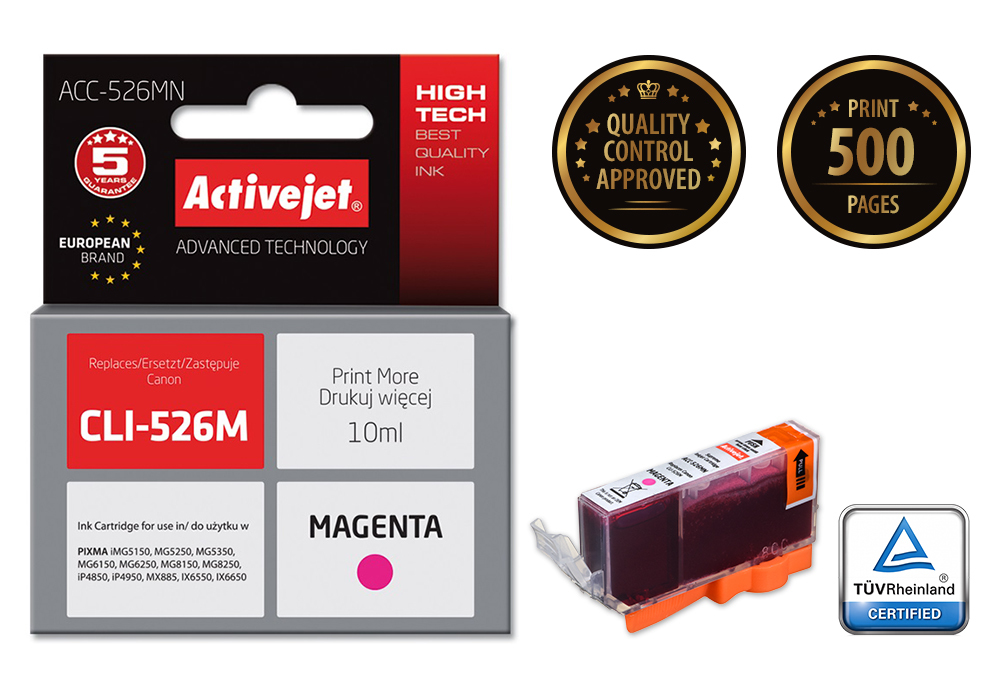 Activejet ACC-526MN ink (replacement for Canon CLI-526M; Supreme; 10 ml; magenta)