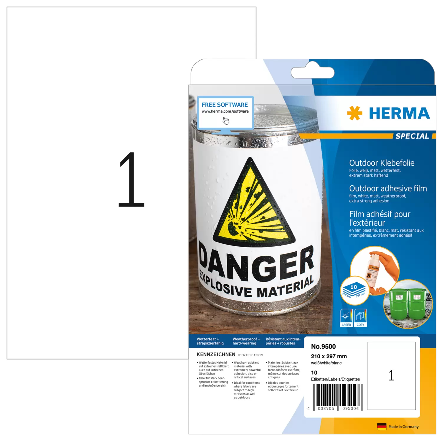 Image of HERMA Labels A4 outdoor film 210x297 mm white extra strong...