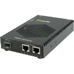 Perle S-1110DP-SFP - 10/100/1000 Gigabit Ethernet Standalone Media Rate Converter w/ PoE PSE. Dual 10/100/1000Base-T (RJ-45) [100 m/328 ft.] to 1000Base-X or 100Base-X - SFP Slot (empty), w/ AC Adapter