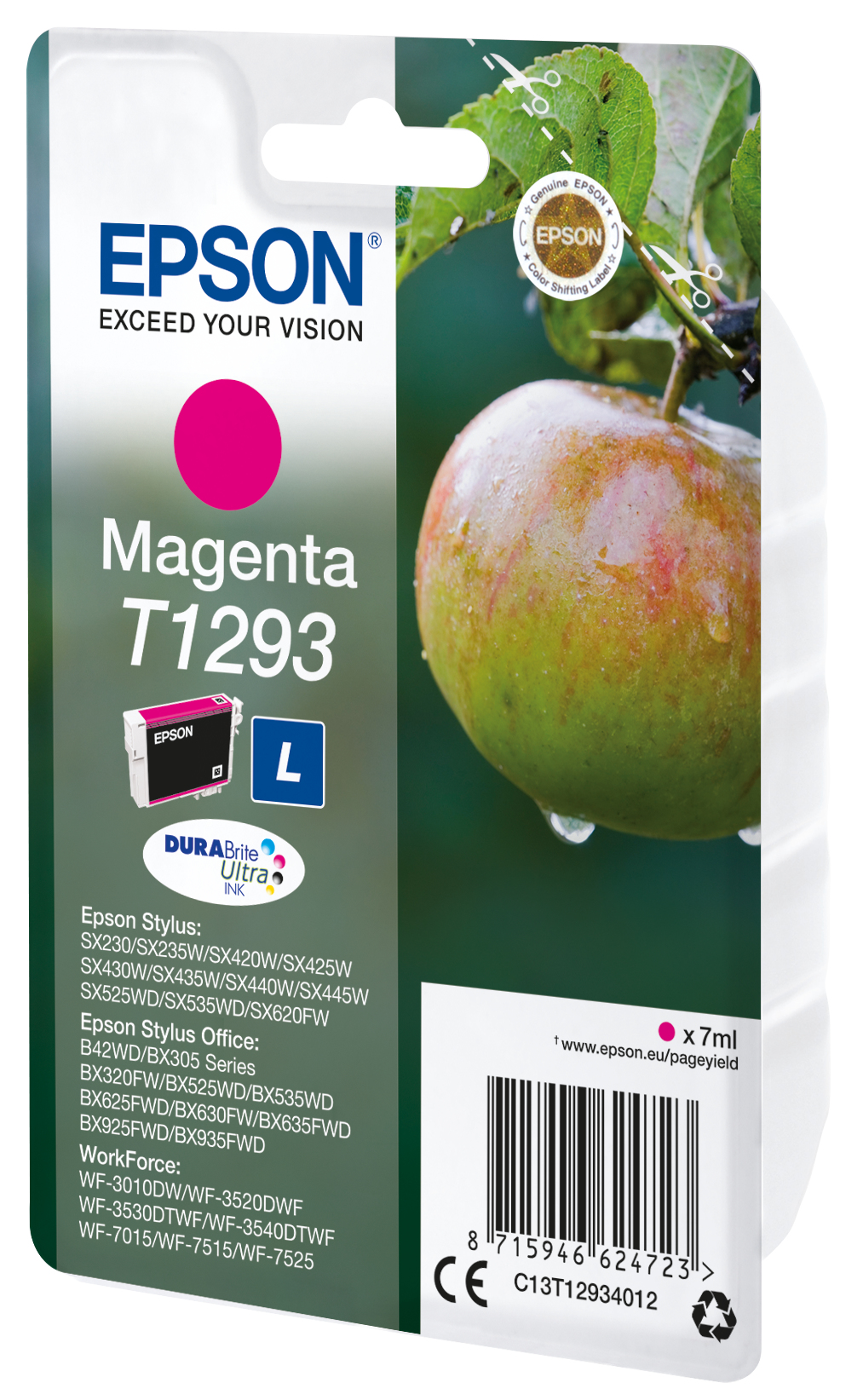 Epson C13T12934012/T1293 Ink cartridge magenta high-capacity, 330 pages ISO/IEC 19752 7ml for Epson Stylus BX 320/SX 235 W/SX 420/SX 525/WF 3500