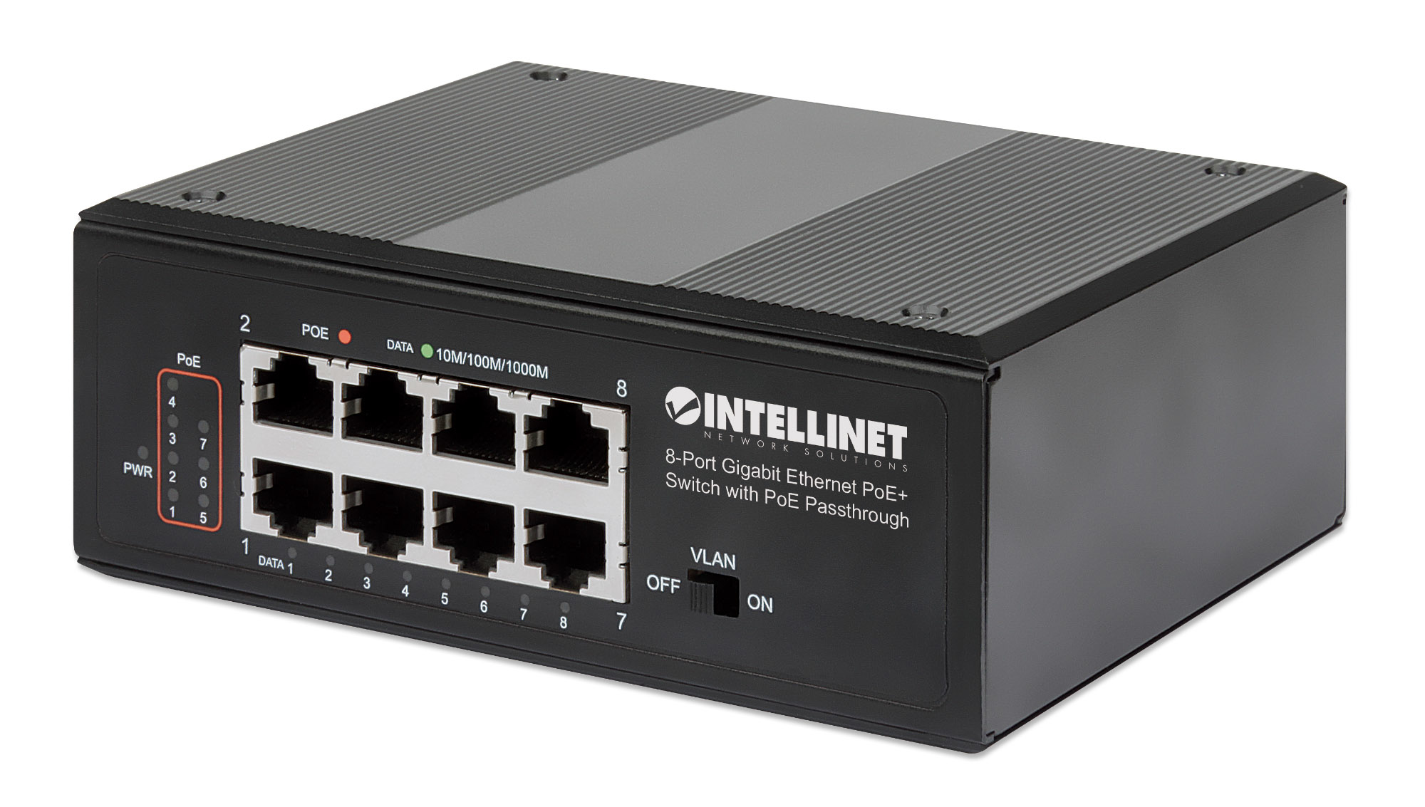 Image of Intellinet 8-Port Gigabit Ethernet PoE+ Industrial Switch with PoE...