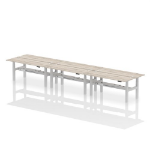 Dynamic Air Back-to-Back W1800 x D600mm Height Adjustable Sit Stand 6 Person Bench Desk With Cable Ports Grey Oak Finish Silver Frame - HA02582 DD
