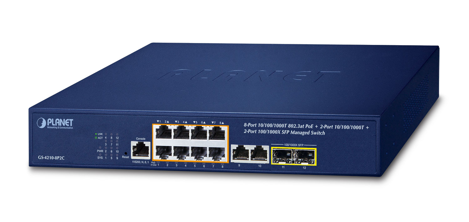 Image of PLANET IPv4/IPv6, 8-Port Managed L2/L4 Gigabit Ethernet...