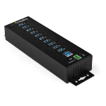StarTech.com 10-Port USB 3.0 Hub with AC Adapter - Industrial metal USB-A hub with ESD and 350W surge protection - DIN rail/wall/desktop mountable - High-speed USB 3.2 Gen 1 (5Gbps) hub