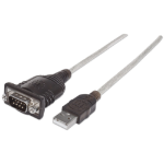 Manhattan USB-A to RS232 Serial Adapter, 45cm, DB9 Male, Prolific PL-2303HXD Chip, Black/Silver, Three Year Warranty