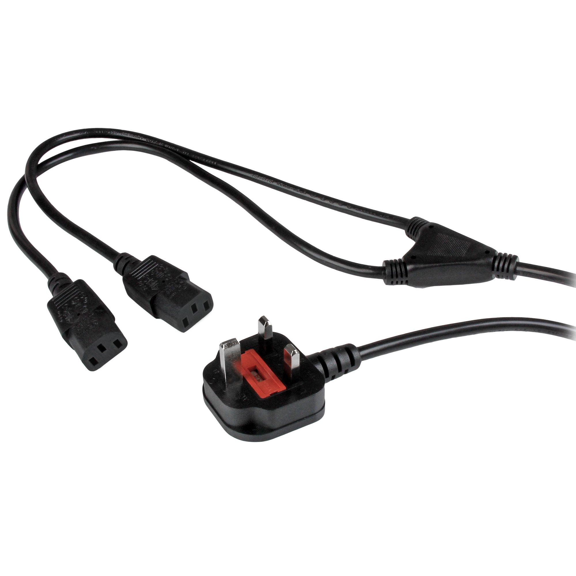 Image of StarTech.com 6ft (2m) UK Computer Power Cable Y Splitter, 18AWG,...
