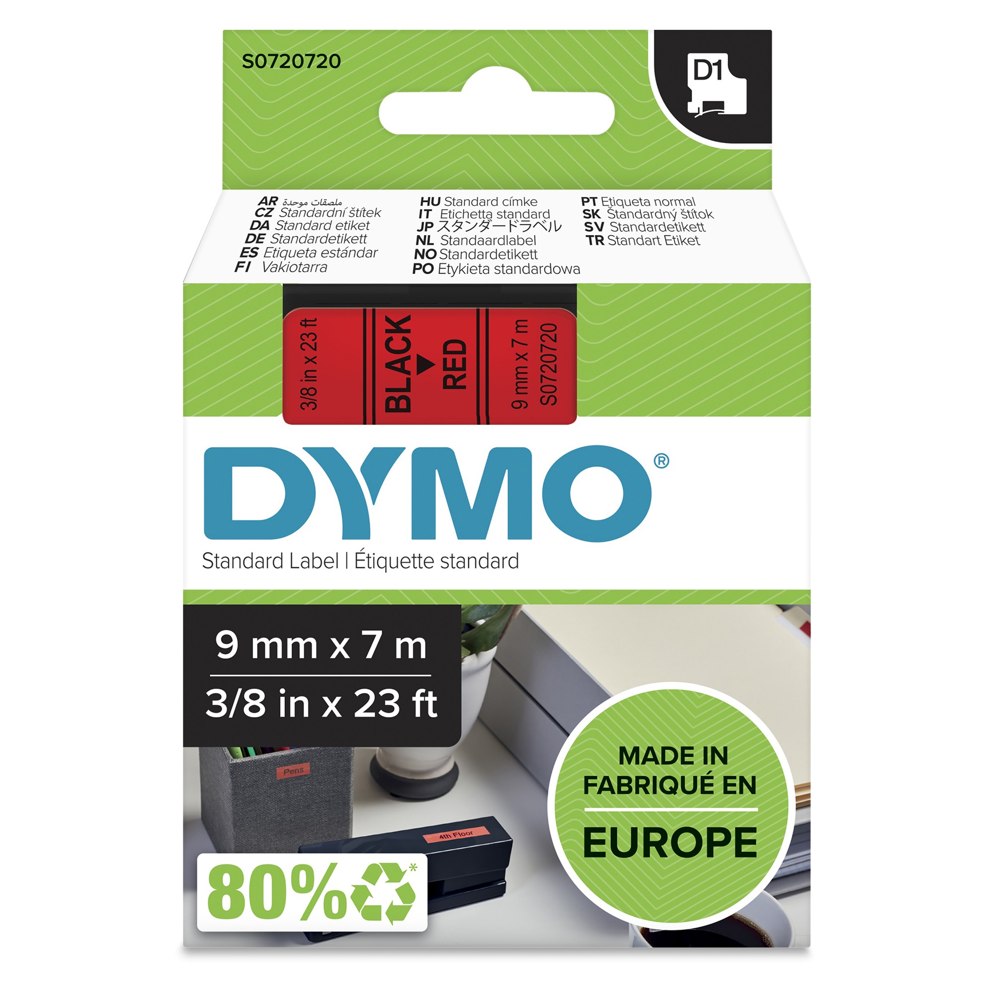 Dymo 40917/S0720720 DirectLabel-etikettes black on red 9mm x 7m for Dymo D1 6-12mm/19mm/24mm/9-12mm/9-19mm