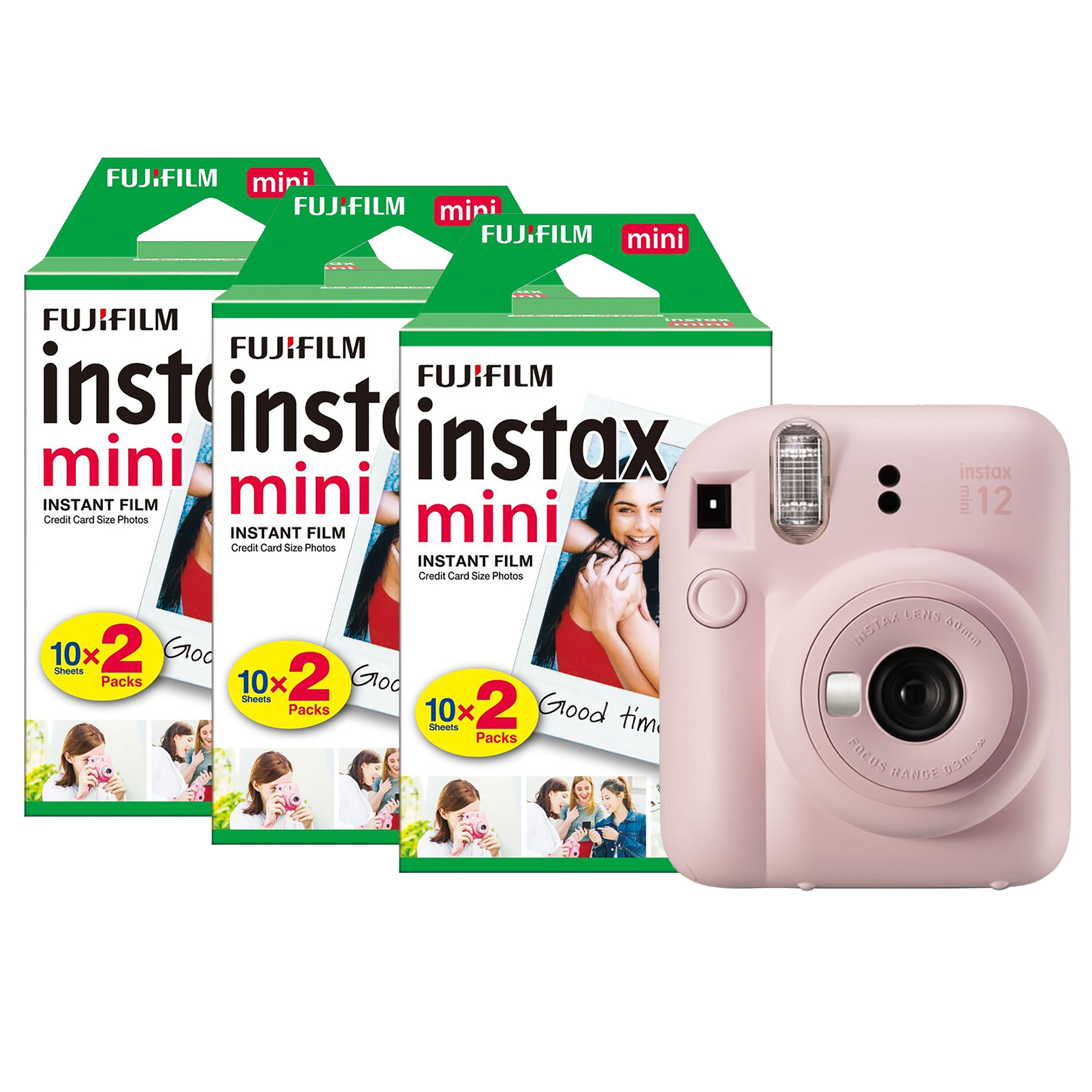 16806107+3x2PK FUJI Instax Mini 12 Instant Camera with 60 Shot Film Pack - Blossom Pink