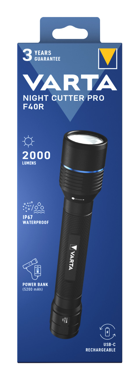 Varta Night Cutter Pro F40R Black Hand flashlight LED