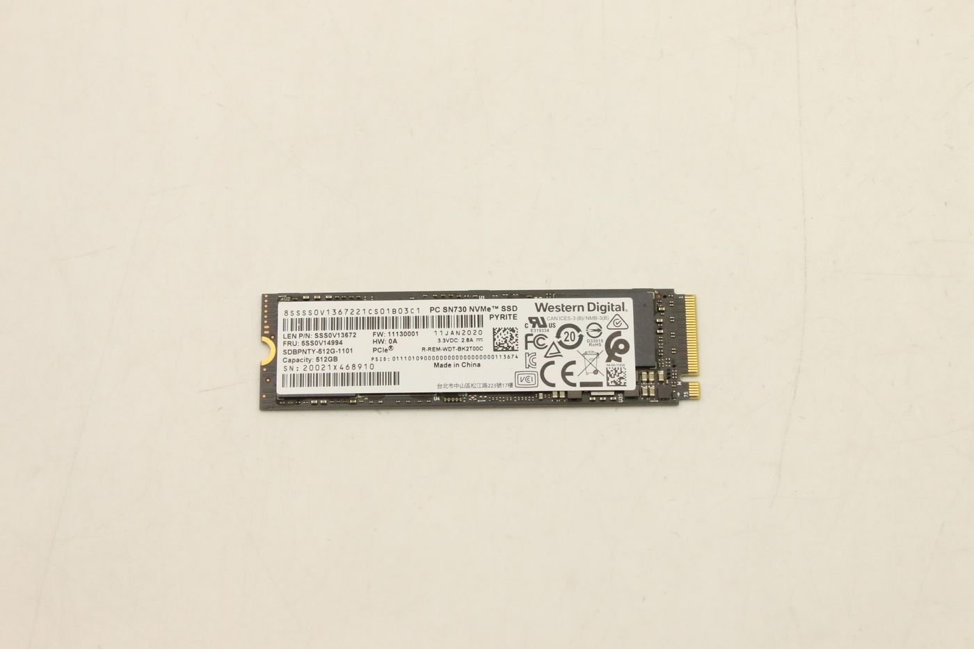 Image of Lenovo Western Digital SN730 512GB SDBPNTY-512G-1101 M.2 PCIe SSD...