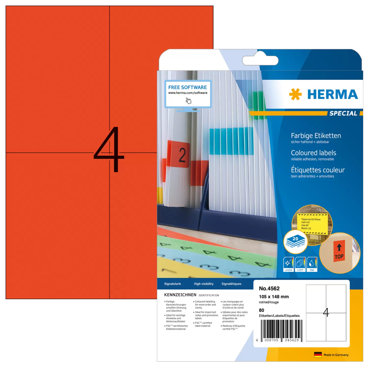 Image of HERMA 4562 self-adhesive label Rectangle Red 80 pc(s)