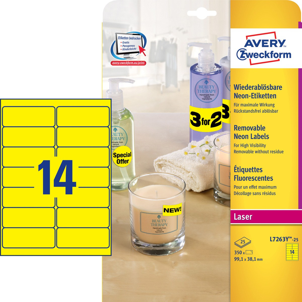 Image of Avery High Visibility Neon Labels, Yellow