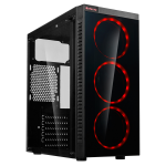 CIT Inferno Red Midi Tempered Glass Gaming Case 3 x Red Dual Side LED Fans