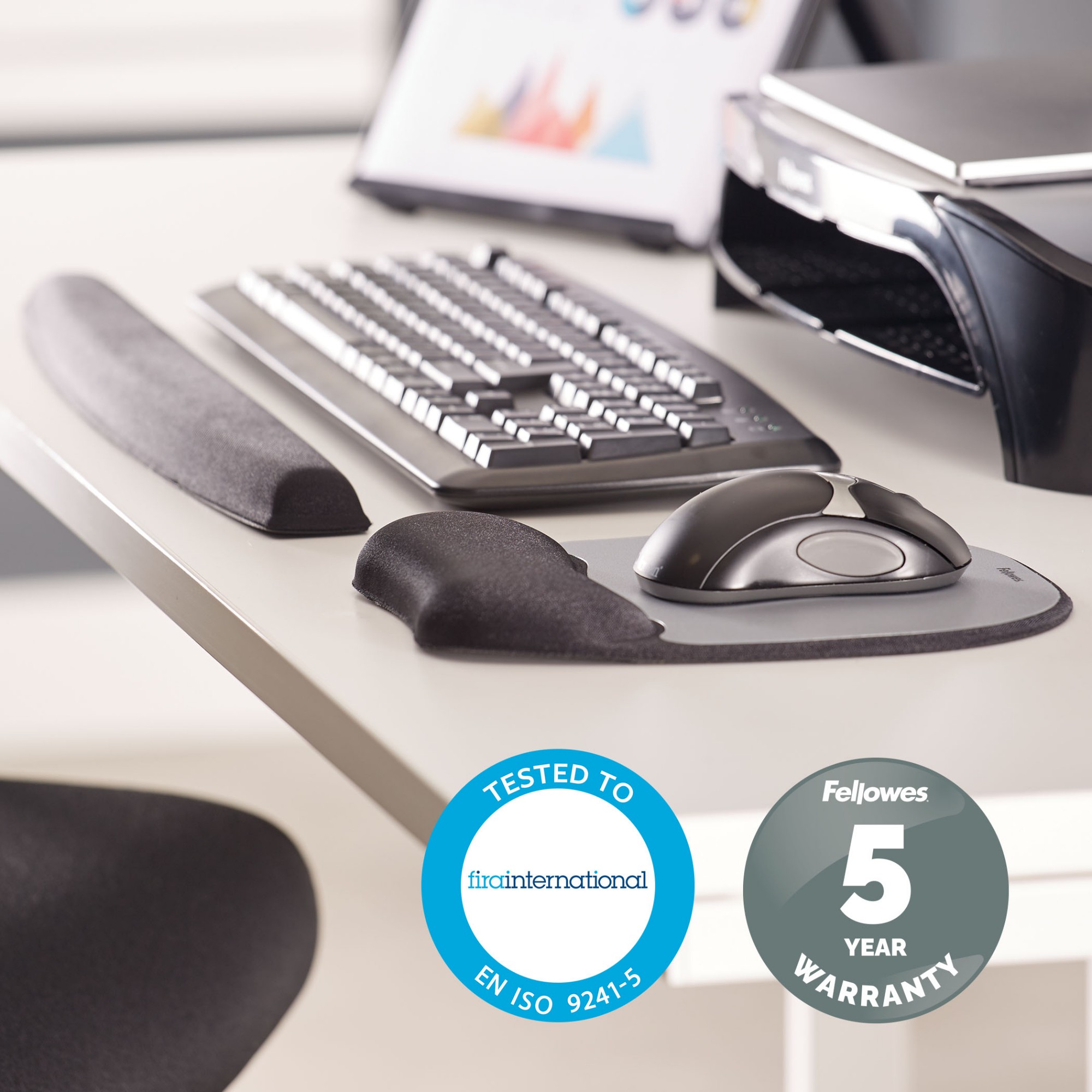 Fellowes Memory Foam Mouse Pad Wrist Support Black/Silver 9175801